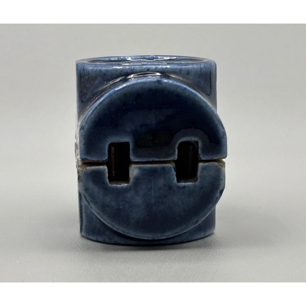 Vtg USE CO Blue Porcelain 3-Way Outlet Adapter Antique Ceramic Cube Tap Plug⁠